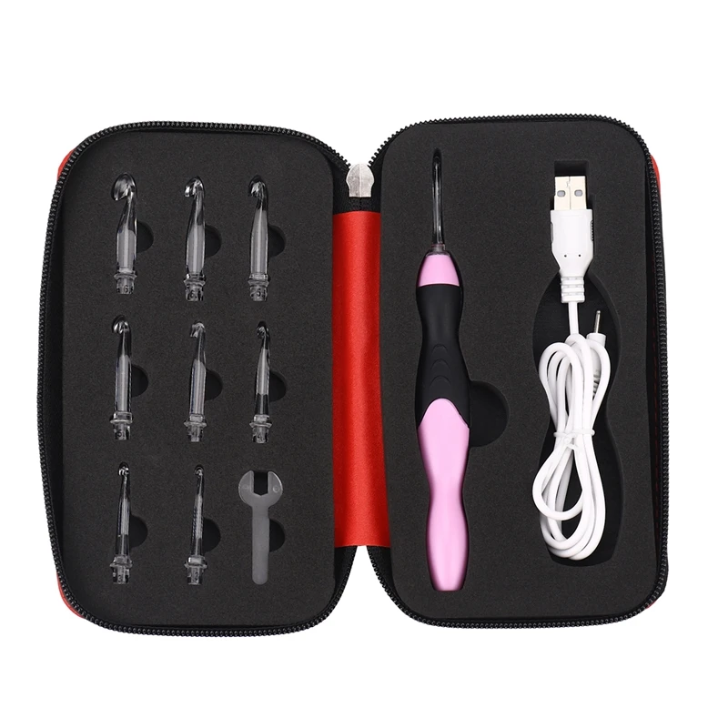 

USB Charging LED Glow Crochet Hook With Led 9 Sizes Hooks Emergency Lighting Knitting Needles Replaceable Top Hook Sewing Tools