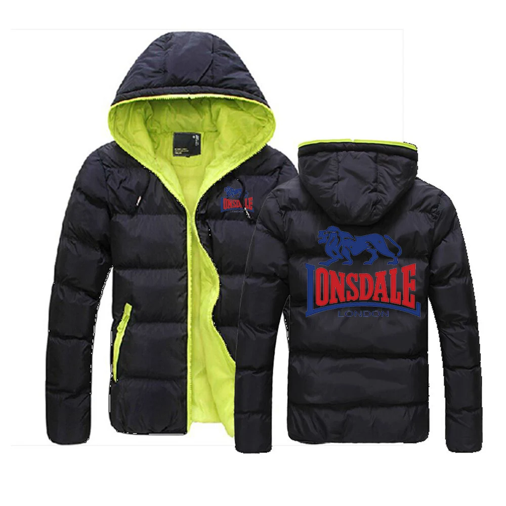 

2021 Winter Men's Lonsdale Printing Customize Fashion Down Warm Zipper Coats Sportwear Jacket Thicken Hoodies Best-selling