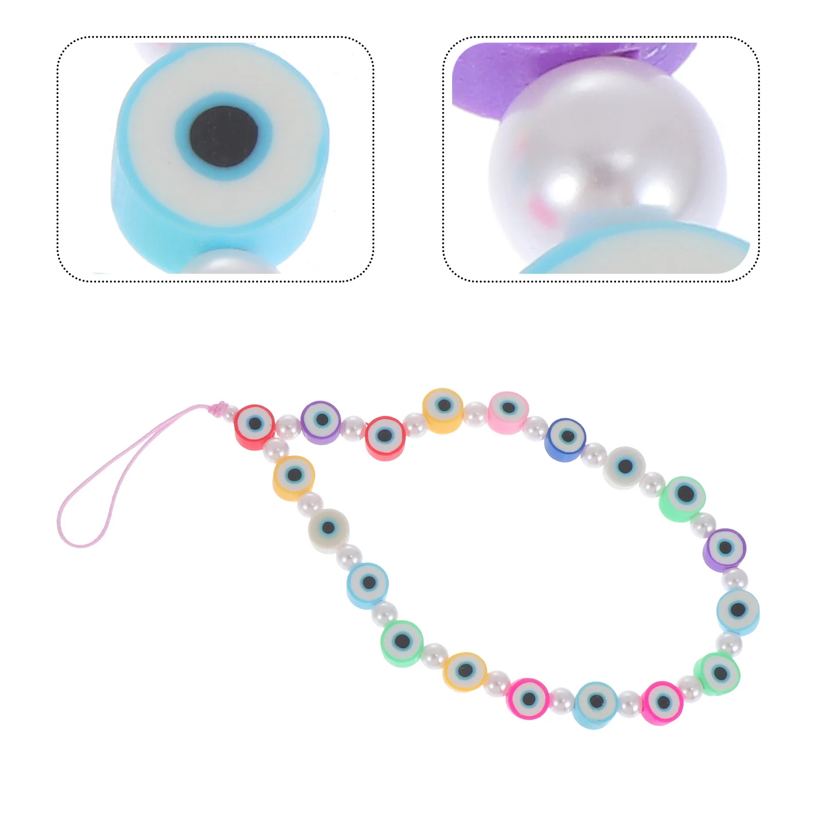 

Strap Lanyard Wrist Beads Hanging Beaded Rope Bracelet Keychain Cell Pearl Eye Pattern Polymerclay Charm String Short Decoration