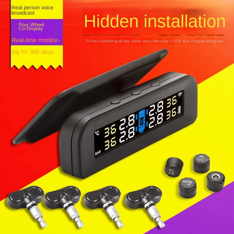 

Внешняя Q9 Складная Скрытая Автомобильная Беспроводная система контроля давления в шинах на солнечных батареях с реальным голосом Автомоби...
