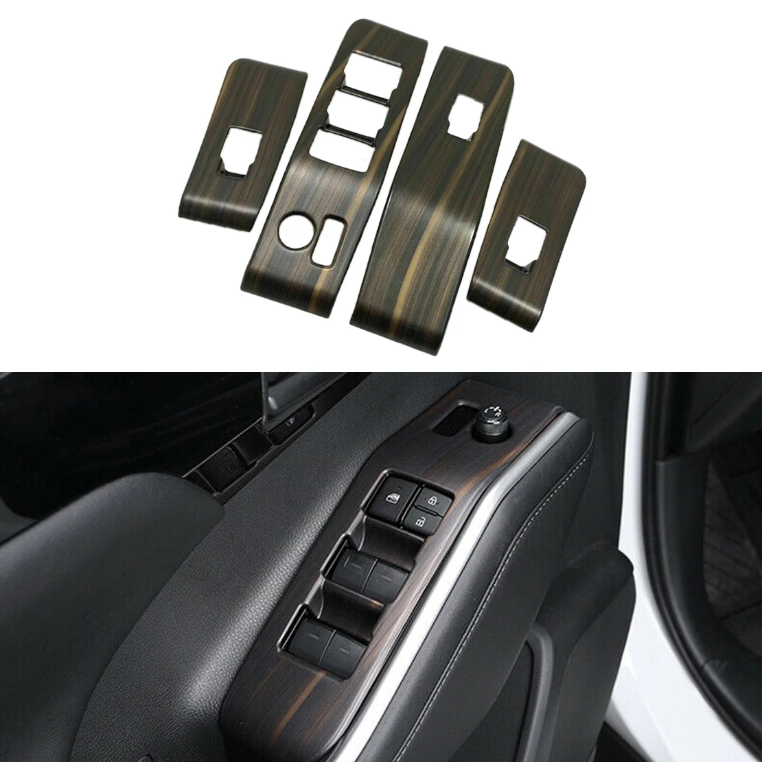 

1 Set Window Lift Switch Button Panel Trim Cover Frame Sticker Wood Grain Style ABS Fit for Toyota Highlander 2020 2021 2022 LHD