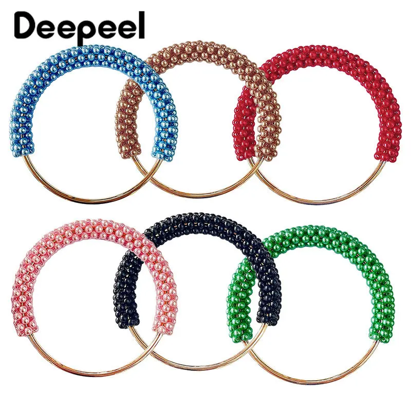 

2/5Pcs Deepeel 12cm Pearl Metal Round Handle Women's Handbag Braided Handles Ring Purse Frame DIY Handmade Decor Bag Accessories