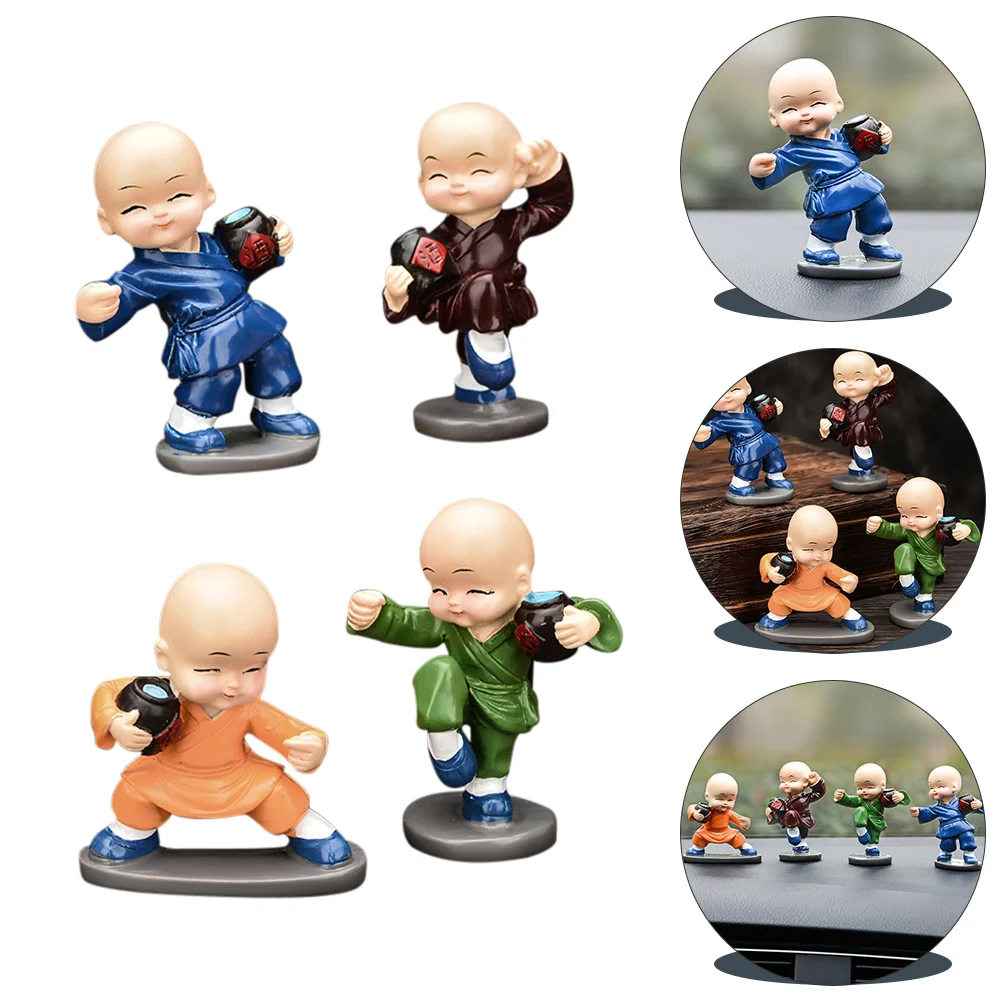 

4pcs Mini Monk Figurines Vivid Car Mounted Adornment Resin Monk Decoration