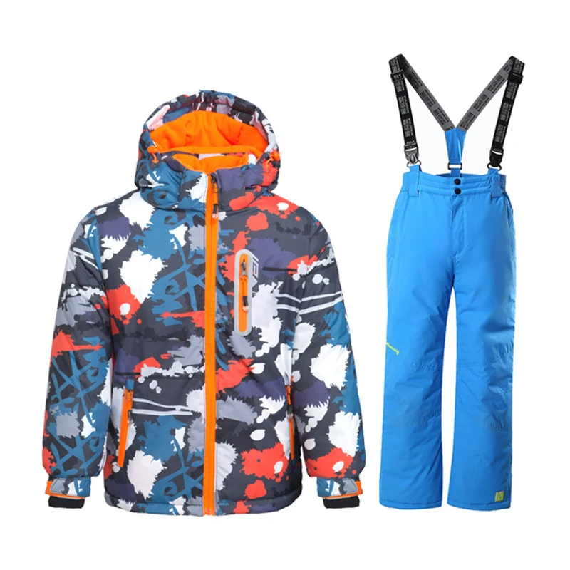 Детский Теплый Лыжный костюм для мальчиков и девочек -30 ℃ 4 5 6 7 8 9 10 11 12 13 14 15 лет