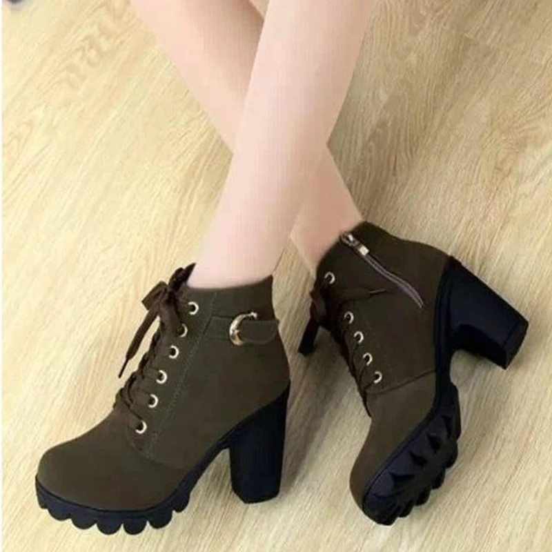 

2022 New Winter Boots for Women Cross-strap Ankle Boots Ladies Shoes Spring Winter High Heel PU Casual Women Pumps Martin Boots