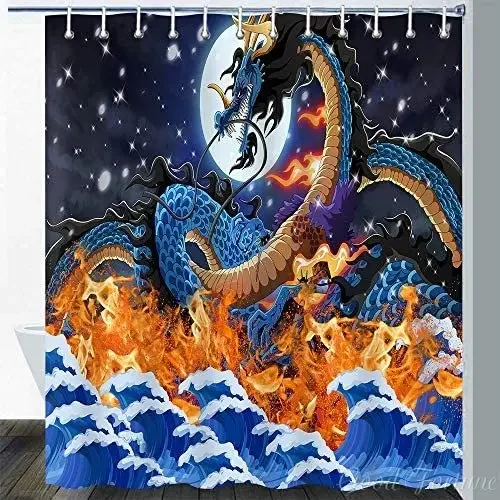 Японский Дракон Волны Огонь Луна Звездное Небо Мифология Змея Тема