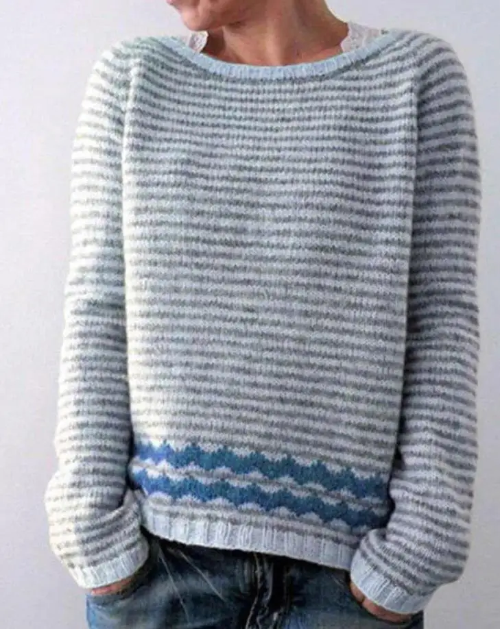 

Женские свитера 2023, Осень-зима, свитер с длинным рукавом и геометрическим узором, с вырезом лодочкой, повседневный модный универсальный джемпер, Топ