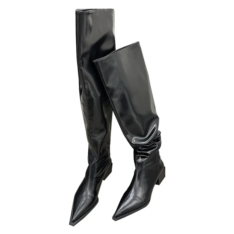2025 трендовые плиссированные женские высокие сапоги в стиле панк на высоком