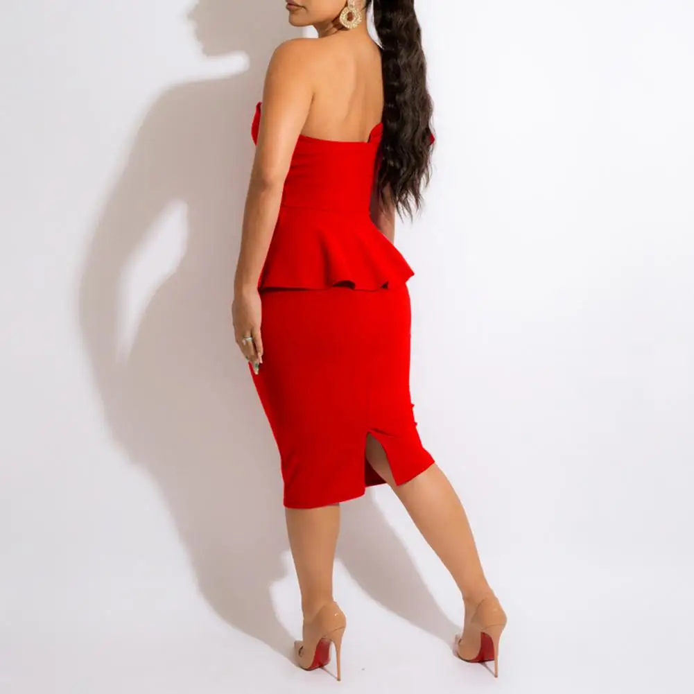 

Summer Trendy Chest Wrapping Slit Dress Female Women Dress Slim for Daily Wear