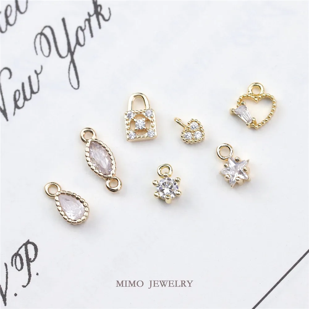 

Color copper plated gold mini lock heart water droplet horse eye zircon micro set small pendant DIY accessories