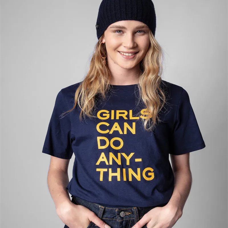 

New Zadig T Shirt for Women Voltaire Letters Print Cotton Woman Tshirts Casual Streetwear Girls Ladies Tops Short Sleeve Tshirts