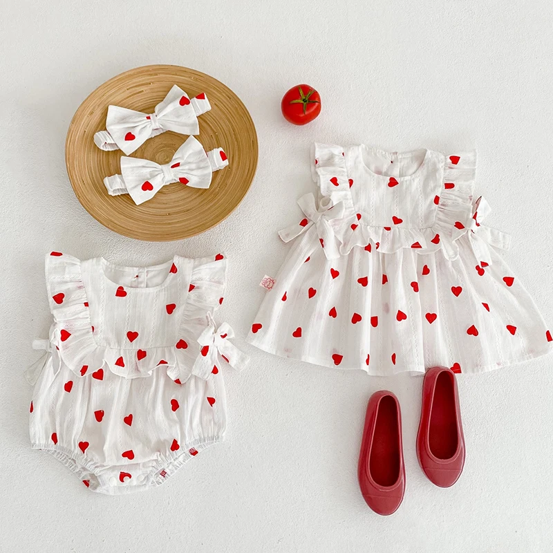 

Комбинезон для маленьких девочек + повязка для волос, хлопковое платье без рукавов с принтом для новорожденных, комбинезон для маленьких де...