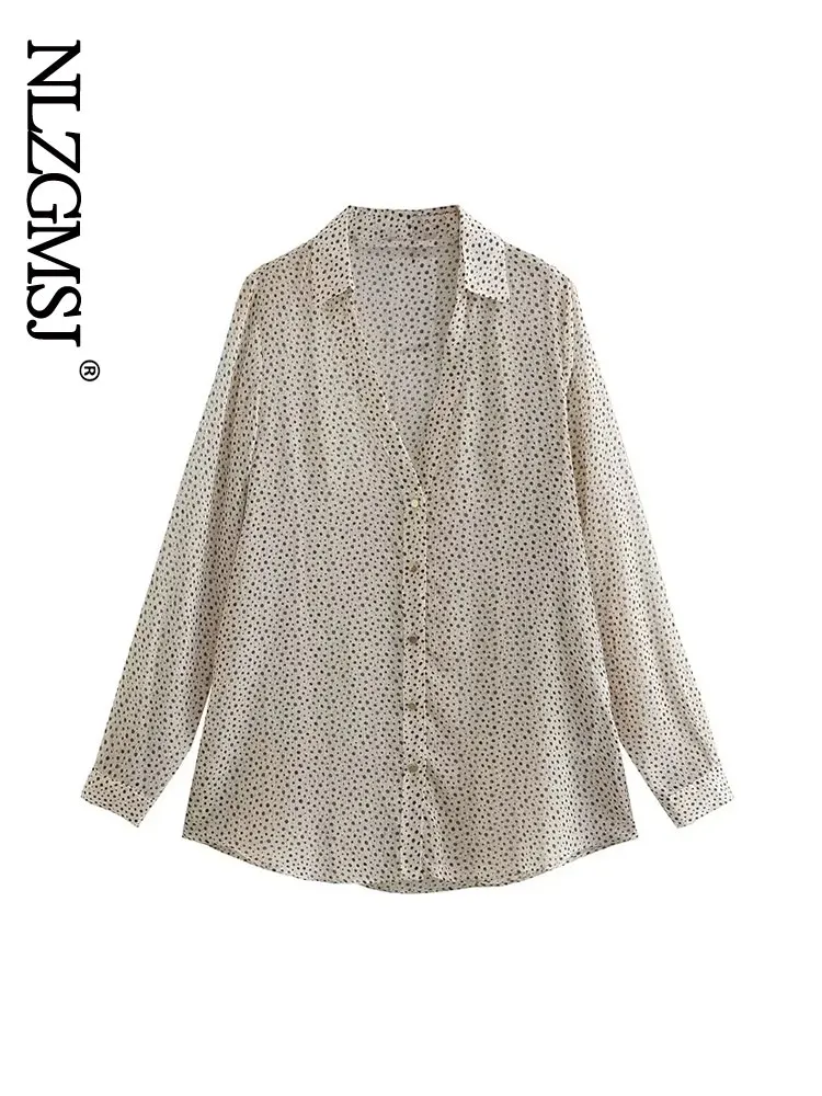 

Nlzgmsj Autumn Women Fashion Dot Print Shirt Long Sleeve Single Breasted Blouse Female All-Match Satin Tops