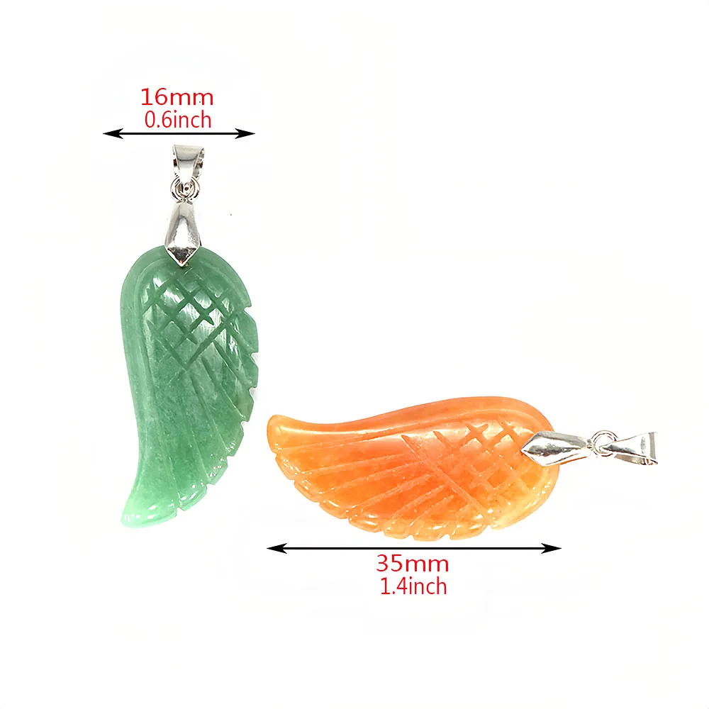 35mm Angel Wing Pendant Natural Stone Amethyst Pink Quartz Reiki Healing Crystal DIY Necklace Fashion Gemstone Jewelry Love Gift