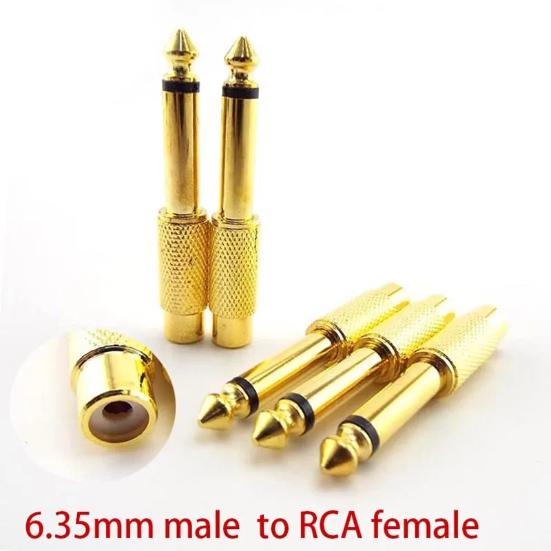 

2/10x 6.35mm 1/4" Male Mono Plug to 6.5mm RCA Female Jack Audio AV Adapter Connector Plug TS Sound Mixer Converter Gold Plated