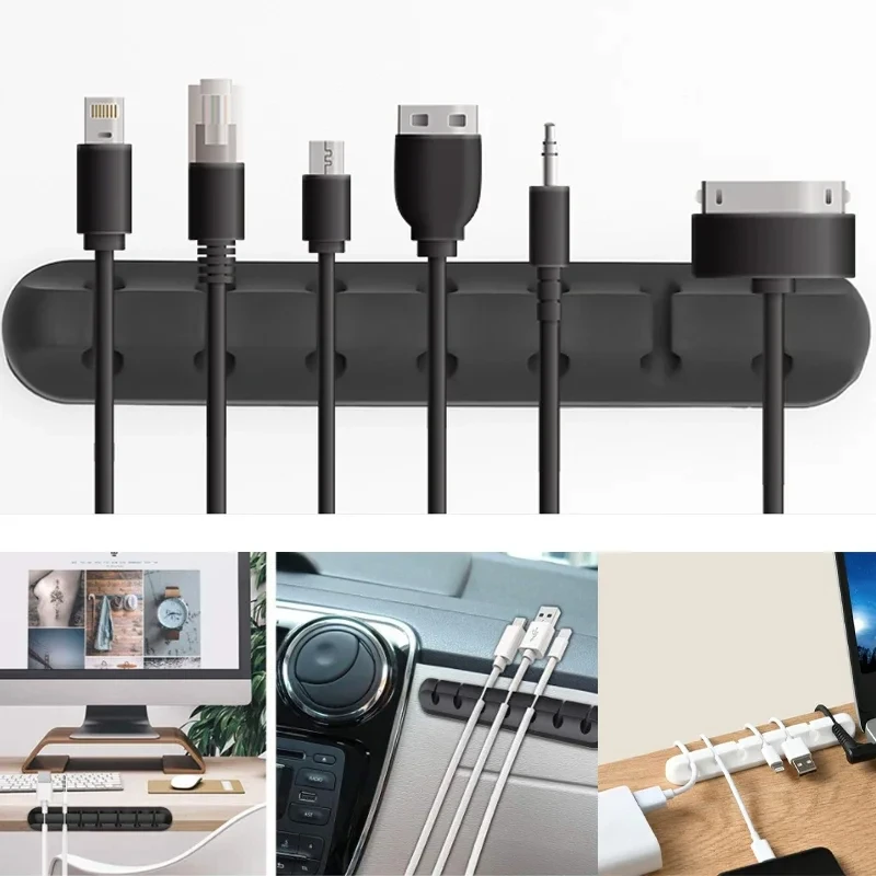 Фото Силиконовый органайзер для кабелей DIY: регулируемый держатель для зарядных кабелей и проводов, настольные клипсы для упорядочивания кабелей №2
