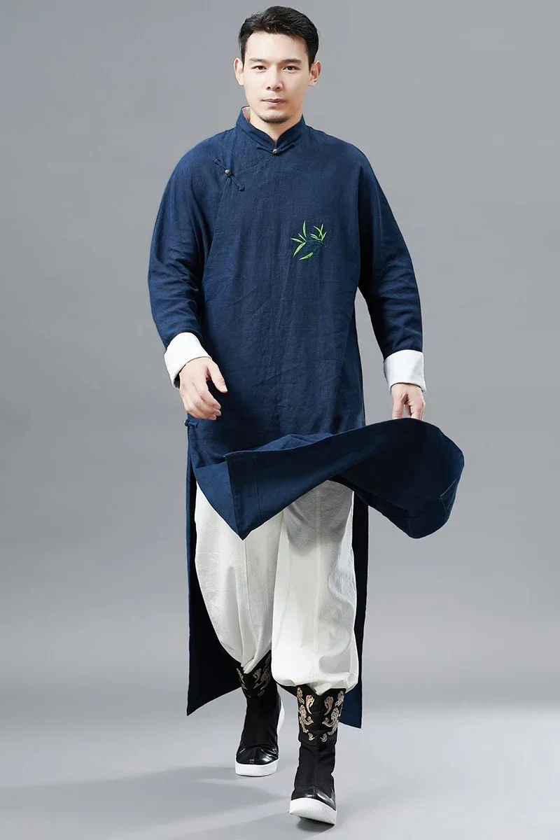 Китайский традиционный мужской черный халат с кристаллами Тан костюм