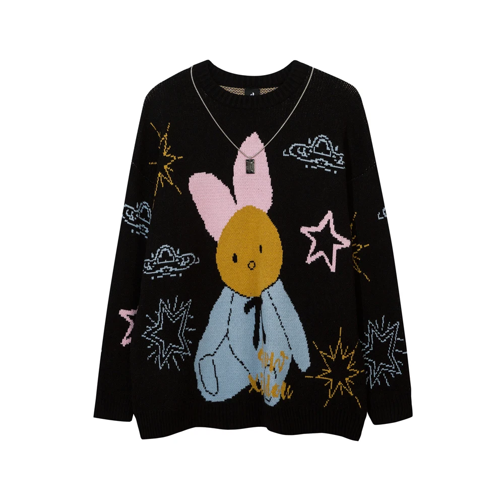 

Свитер унисекс оверсайз в стиле Харадзюку С Длинным Рукавом и изображением кролика и звезд