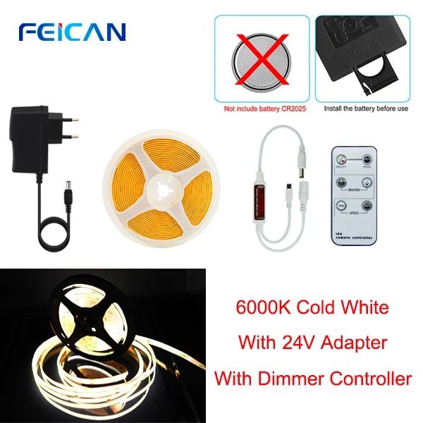 

FEICAN COB светодиодная лента 24В 480leds/м тёплый белый