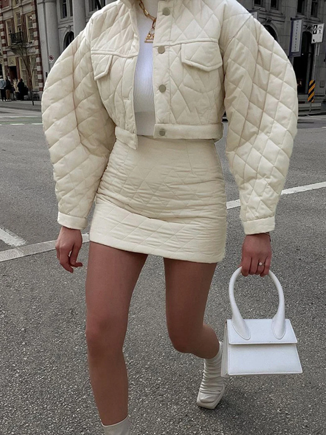 Fashion Loose Jacket Women's Autumn 2022 New Trend Streetwear Outwear Turn Down Collar Quilted Chic Short Coat