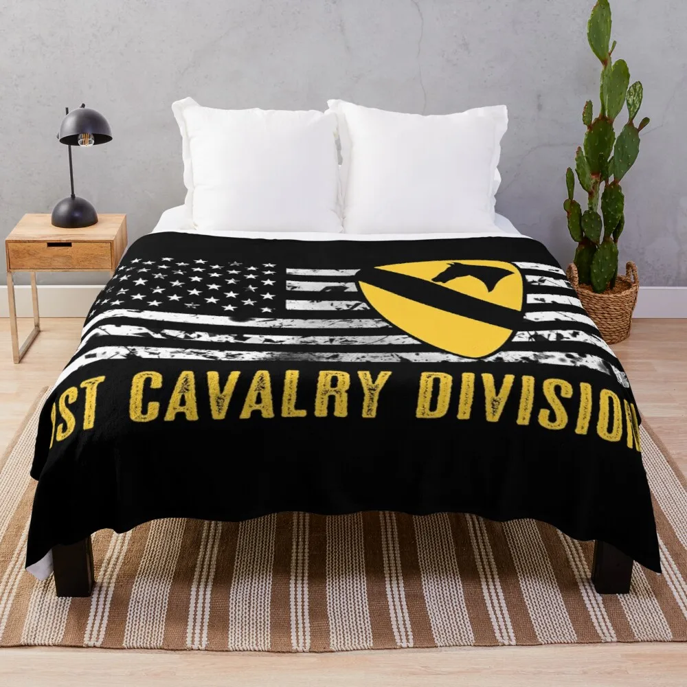 

1st Cavalry Division (Distressed Flag) Throw Blanket weighted blanket Fleece blanket Fleece