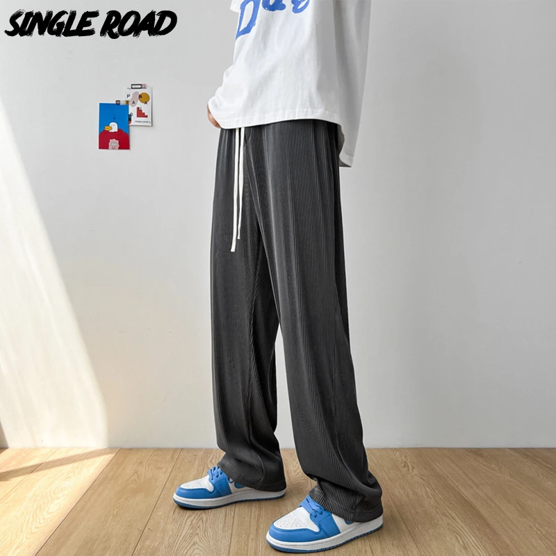 

Однодорожные летние свободные мужские джоггеры из ледяного шелка 2022 мешковатые корейские модные брюки мужские уличные повседневные штаны ...