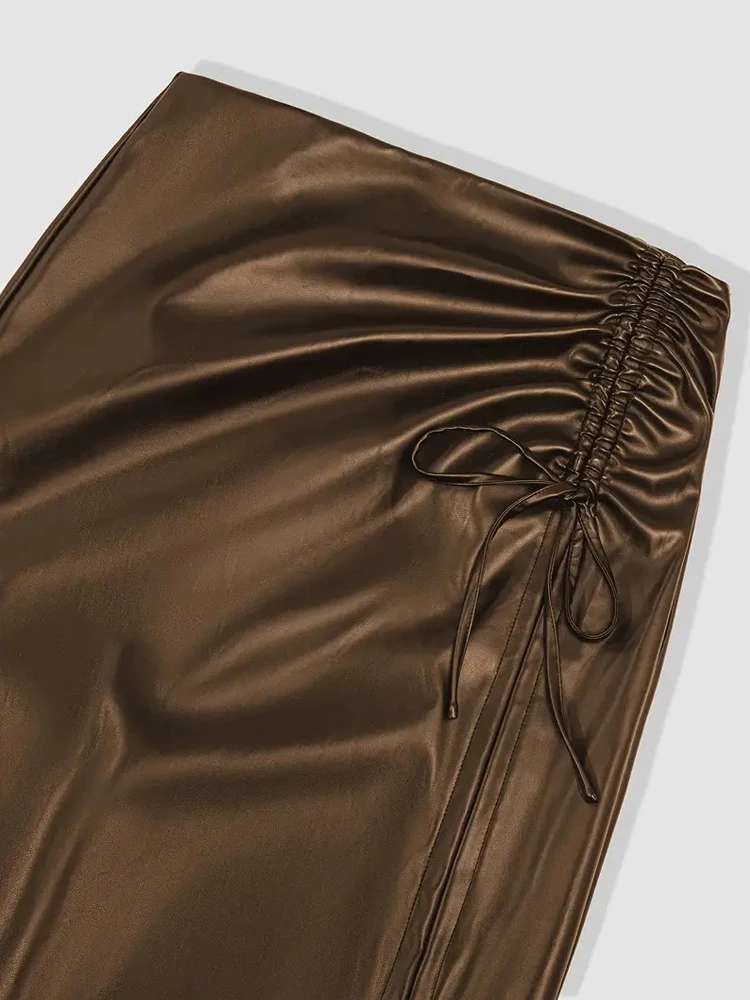 Женские однотонные юбки из искусственной кожи дизайнерские на шнурке юбка с