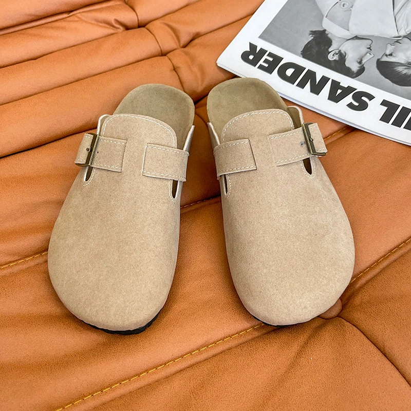 

2022 Spring Ladies Closed Toe Slippers Suede Leather Clogs Sandals For Women Retro Fashion Comfort Flats Garden Mule Clog Slides