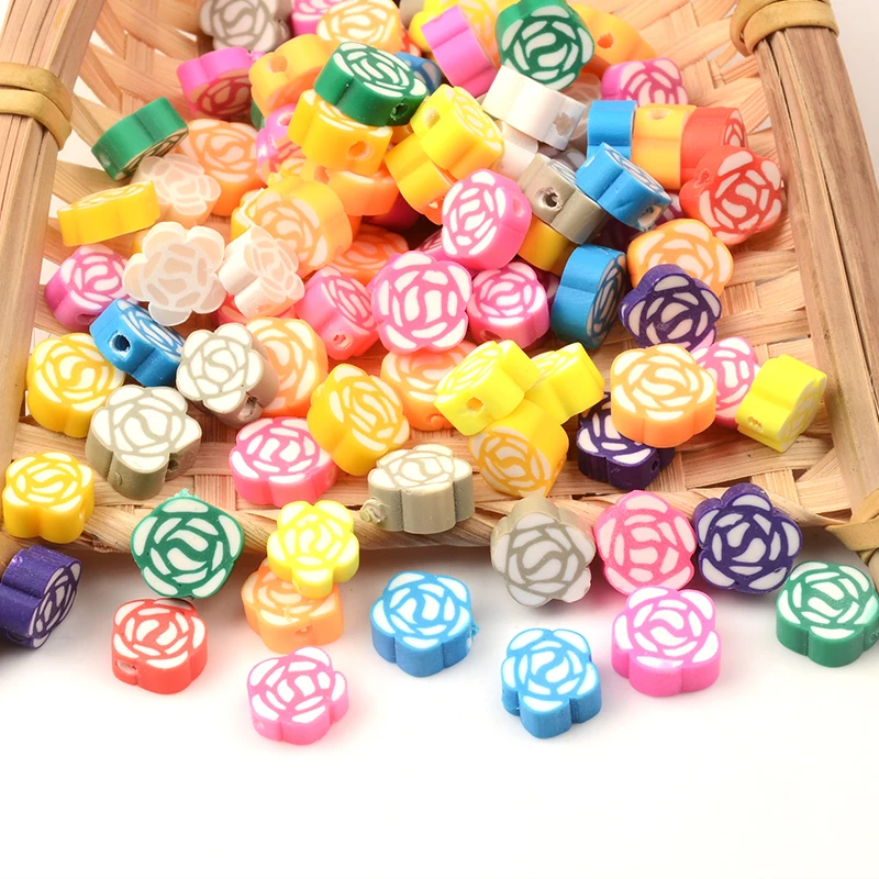 

30pcs Colorful Beautiful Rose Flower Shape Polymer Spacer Loose Clay Beads for Jewelry Making Bracelet DIY Accessories