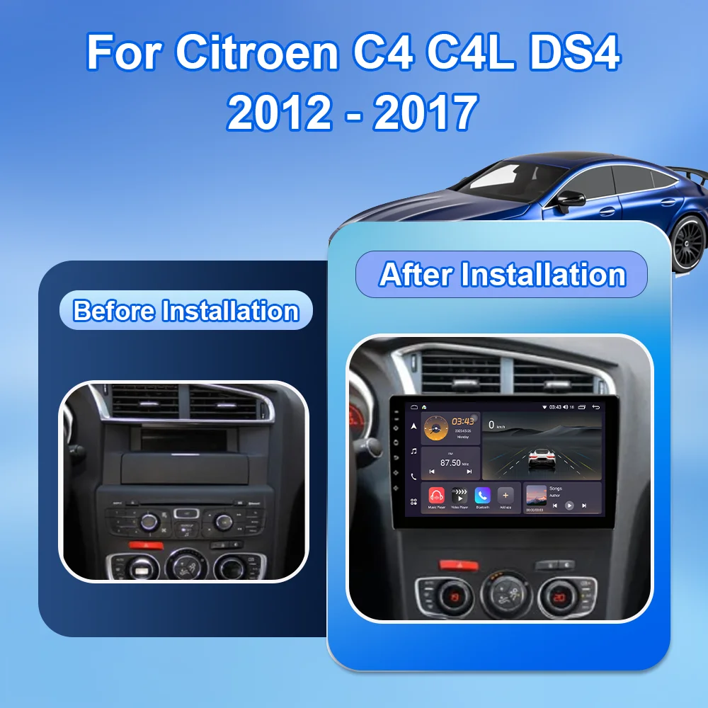 Фото Автомобильный радиоприемник Android 15 для Citroen C4 C4L DS4 2012-2017 Автоматический мультимедийный видеоплеер Беспроводной Carplay 4G + Wi-Fi GPS Головное устройство BT №2