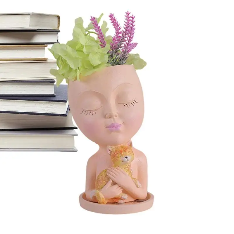 

Resin Head Planter Pot Resin Garden Succulent Flower Pot Head-Shaped Design Planting Vase For Shelves Windowsills Balconies