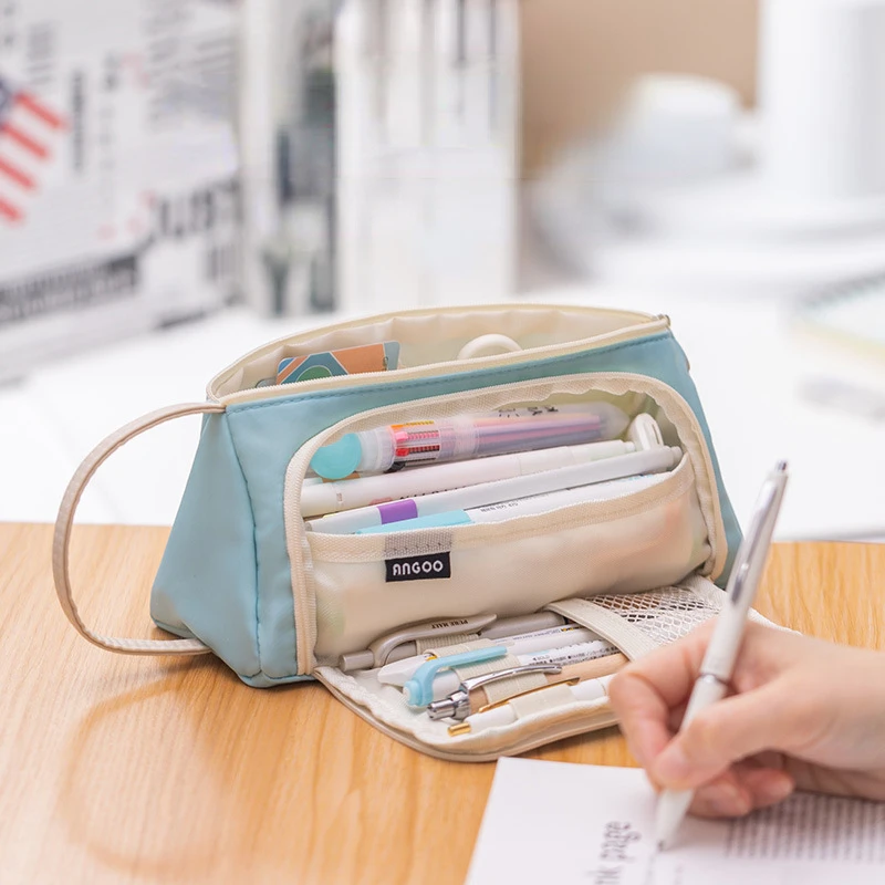 

Сумки для карандашей с косой окошкой, однотонный водонепроницаемый держатель для ручек из полиэстера, школьные и офисные принадлежности дл...