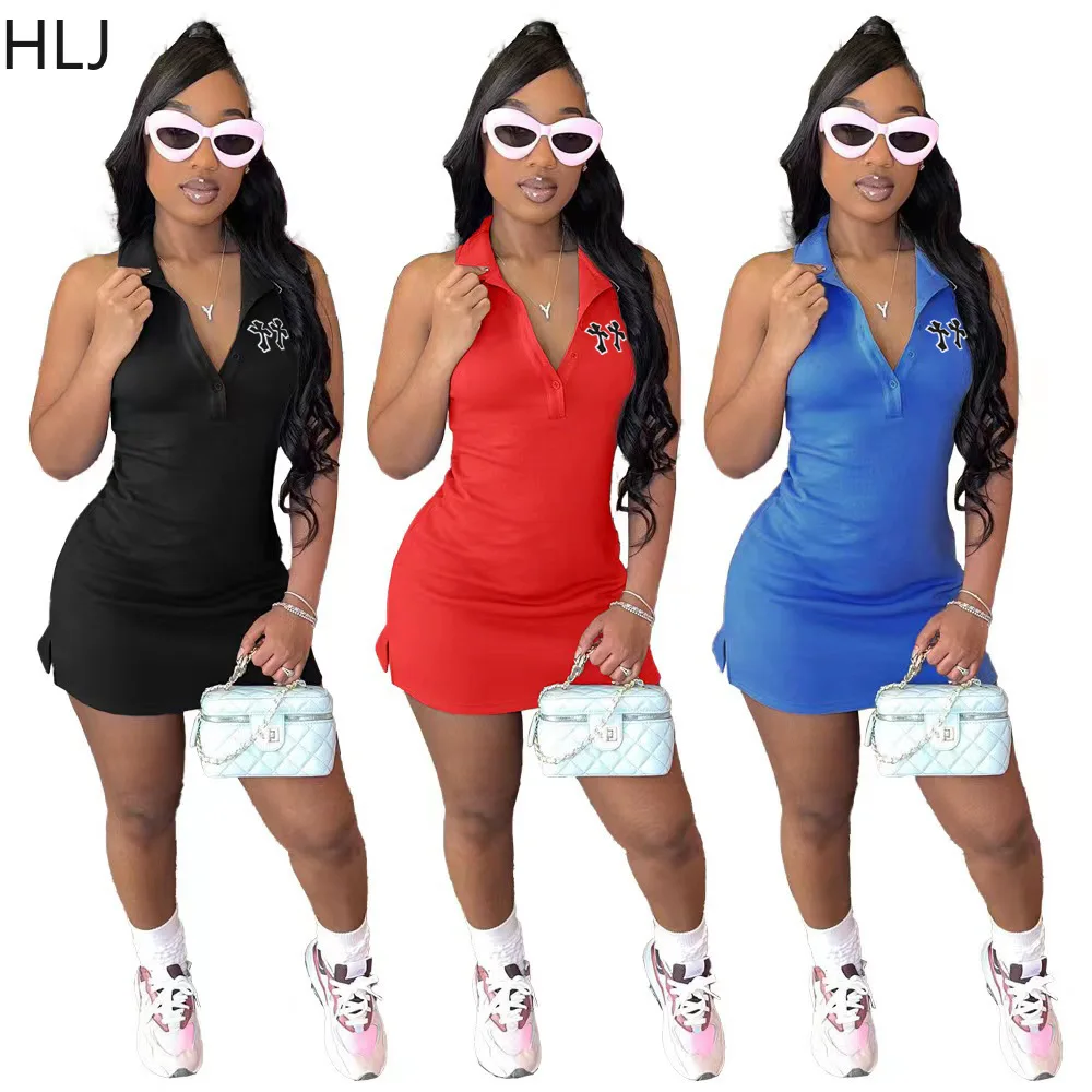 

HLJ Sexy V Neck Sleeveless Bodycon Dresses Women Printing Slim Mini Dress Summer Solid Color Holidays Streetwear Female Vestidos