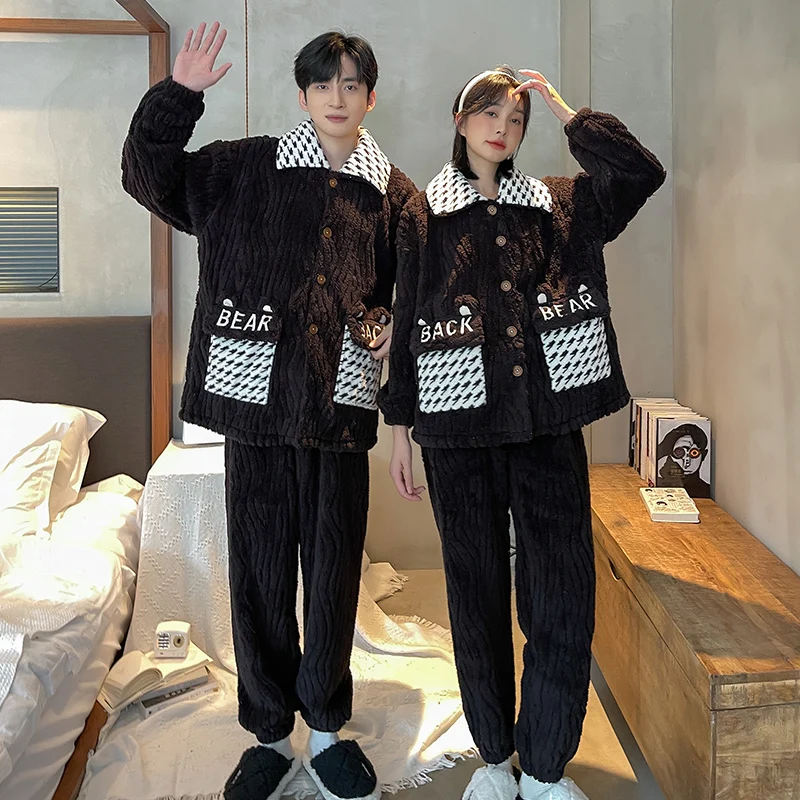 QUHENG Winter Men's Warm Pajama Sets Thick Flannel Pyjama Fashion Hooded Autumn Couple Male Cartoon Pajamas for Men Sleep