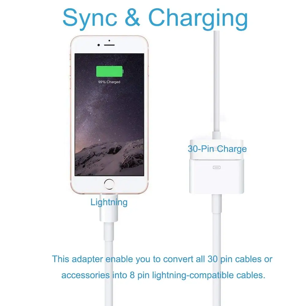 Адаптер Lightning/30-Pin для зарядки iPhone 12/11/X/8/7/6/5/iPad/iPod |