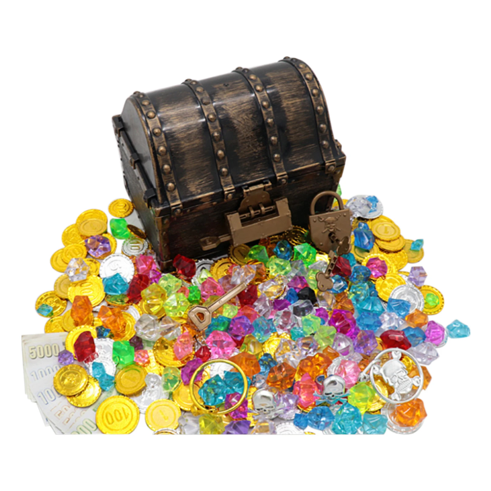 

Jewelry With Lock Rings Earrings Gems Props Antique Party Favors Playset Storage Box Trinket Kids Toy Pirate Treasure Chest Gift