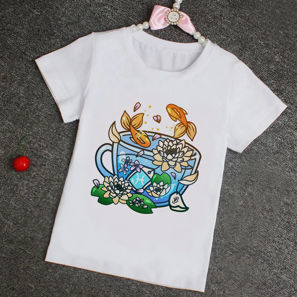 Aesthetic Design Tea Cup Print Tshirt European Cute T shirts for Girls Fashion Y2k Harajuku Kids Shirt Basic Children Clothes