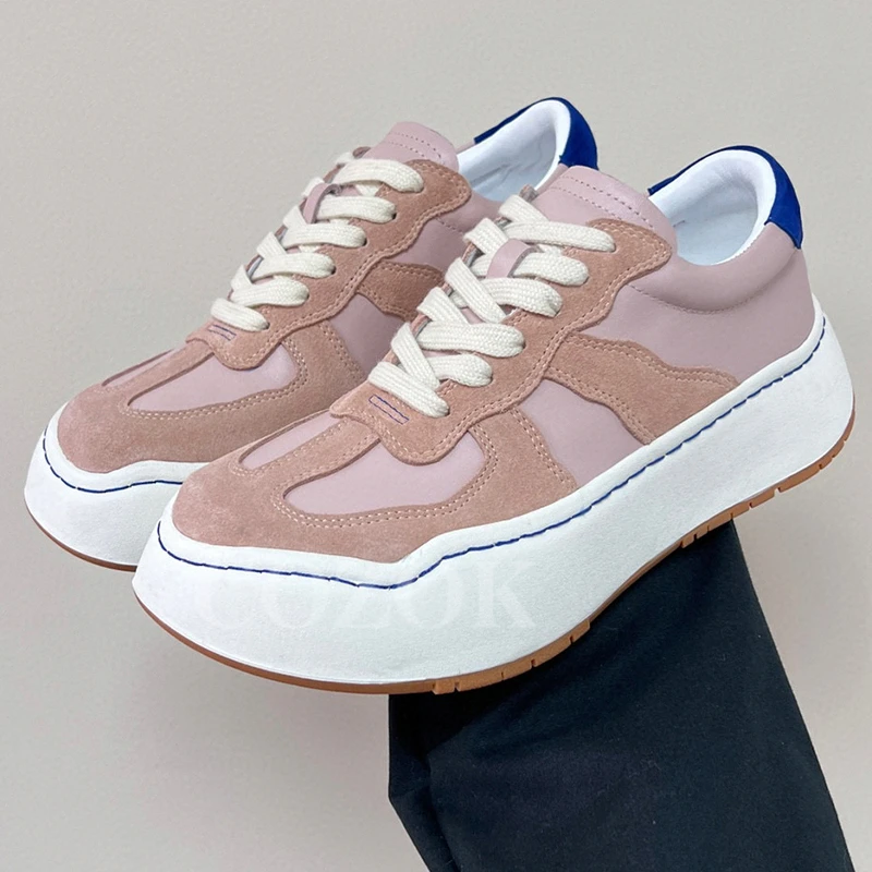 

Autumn Trend Casual Shoes Female New Splicing Design Lace-up Thick Bottom Loafers Non-slip Height Increasing Ladies Sneakers