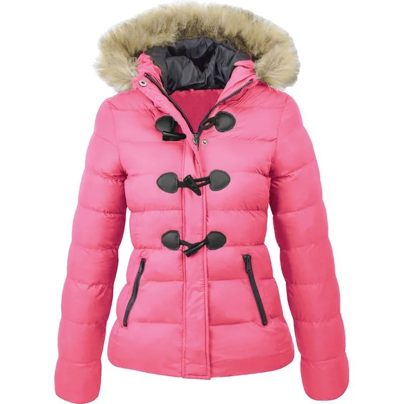 Winter-style cotton dress female short-style hooded warm coat horn button decoration female cotton dress