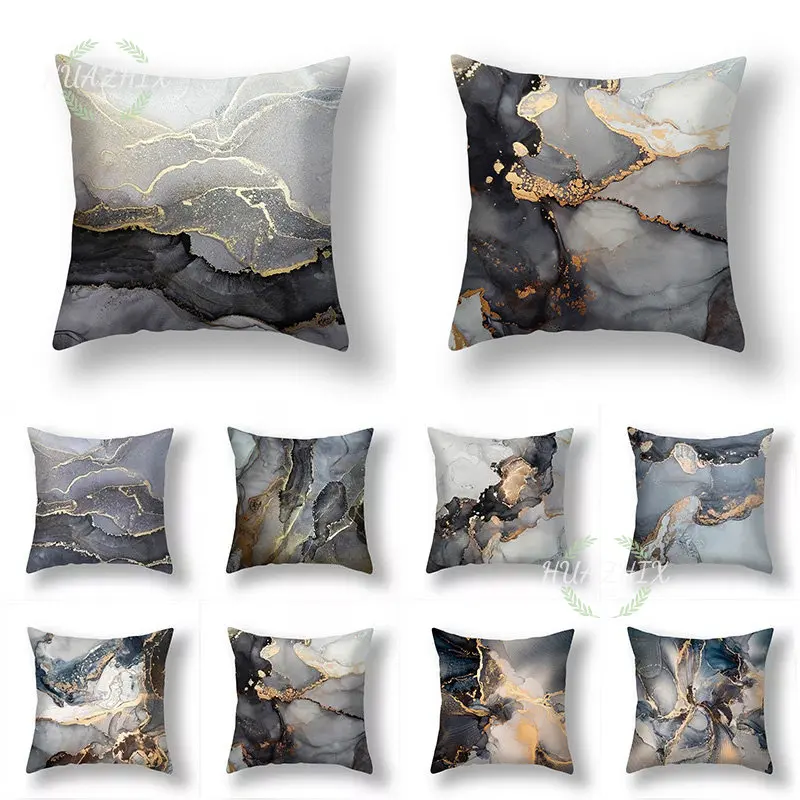 

Luxury Gray Gold Color Marble Peach Skin Cushion Cover Bloom Rock Pattern Pillow Cover 45x45cm Sofa Bedroom Patchwork Decoration