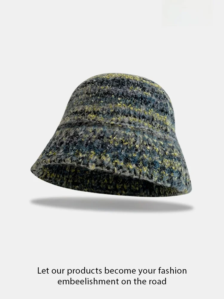 Шерстяная шапка с градиентом цвета в стиле ретро женская осенне-зимняя теплая