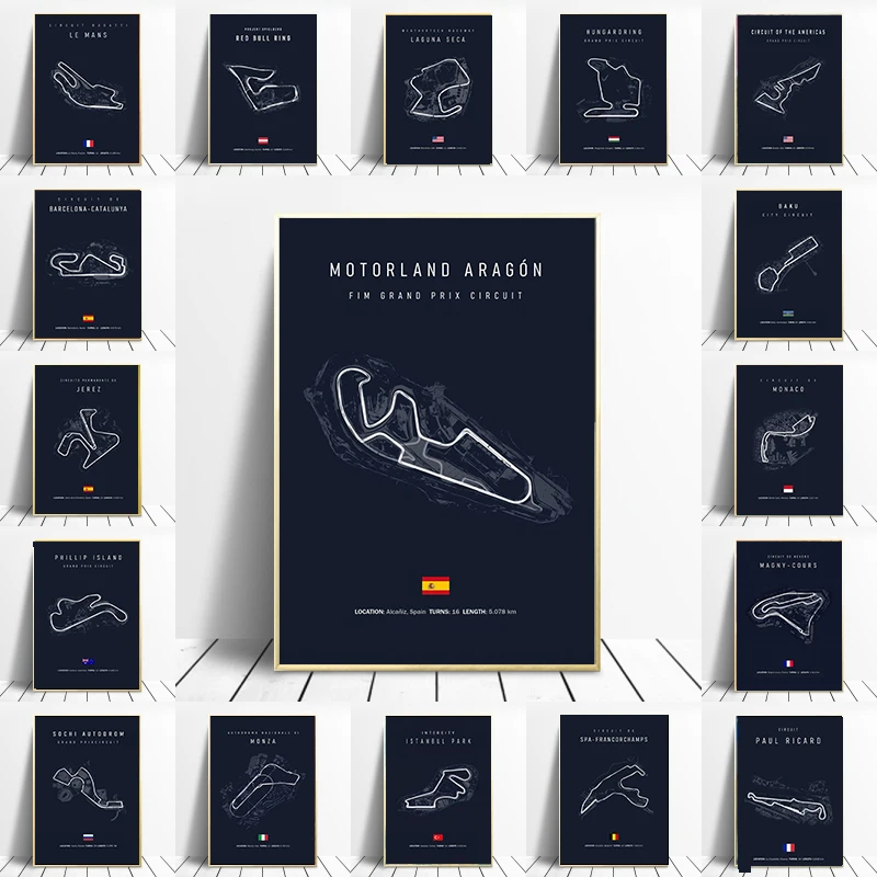 

F1 Circuit Poster Inpu Island Jerez Catalonia Sepang International Circus Circuit Canvas Painting Wall Picture Artist Home Decor