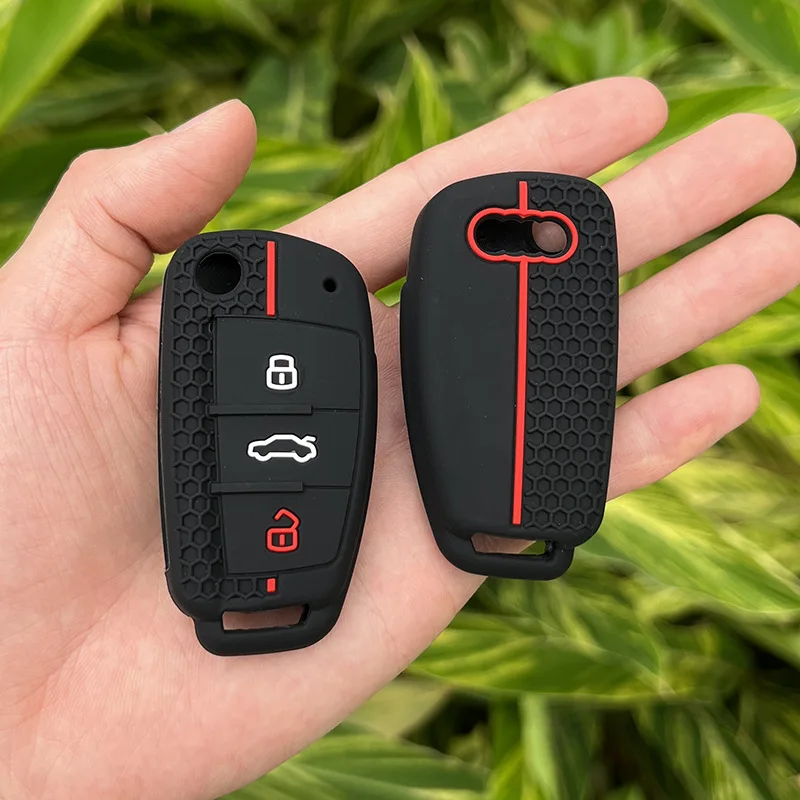 

Silicone Car Key Cases Protector Cover For Audi A1 A3 A6 Q2 Q3 Q7 TT TTS R8 S3 S6 RS3 RS6 3 Buttons Folding Remote Control key