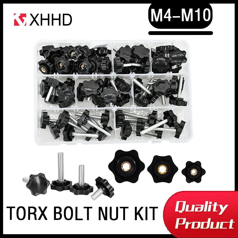 

M4 M5 M6 M8 M10 Hand Knob Tightening Star Thread Phenolic Resin Clamping Bolt Stainless Steel Machine Screw Torx Bolt And Nutkit