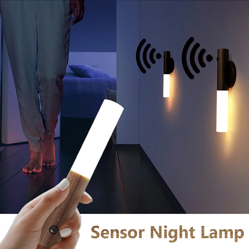 

New LED Infrared Sensor Photosensitive Sensor Night Light Wireless USB Rechargeable Night lamp For Bedside Wardrobe Wall Lamp