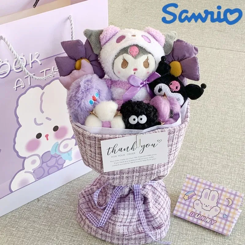 

Sanrio Kuromi Cinnamoroll Mymelody Pompompurin Hello Kitty Kawaii Anime Cartoon Doll Bouquet Cute Girl Valentine's Birthday Gift