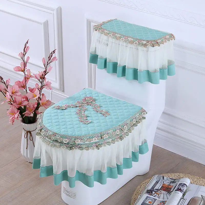 

Toilet 3 Piece Universal Internet Celebrity Four Seasons Household Large Diameter Toilet Mat Cover New Lace Fabric Zipper