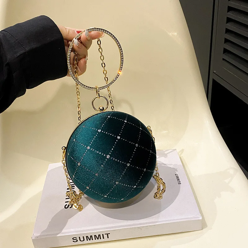 Винтажные вельветовые вечерние сумки с круглым шаром для женщин модные на плечо