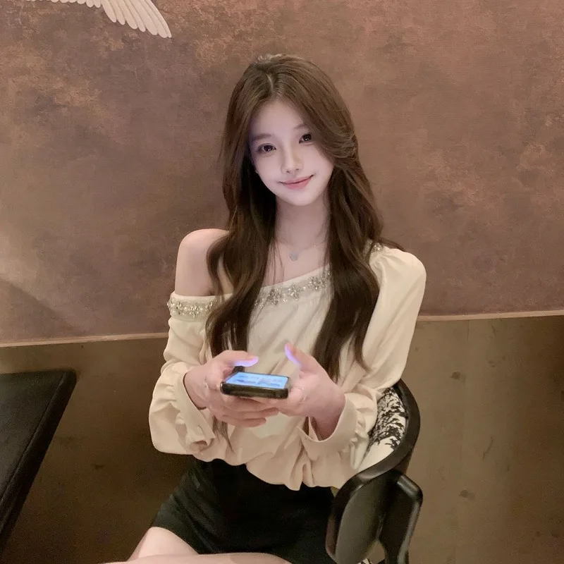 Ne Wautumn Темперамент Блузка с открытыми плечами Y2k Эстетическая корейская все Macth