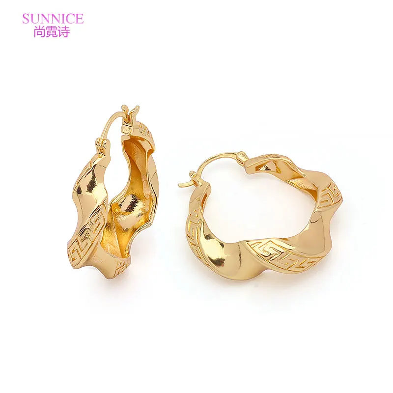 

SUNNICE Dubai Gold Color Thick Edge Exaggeration Twist Circle Earrings Fashionable Wave Concise Geometry Hoop Earrings For Women